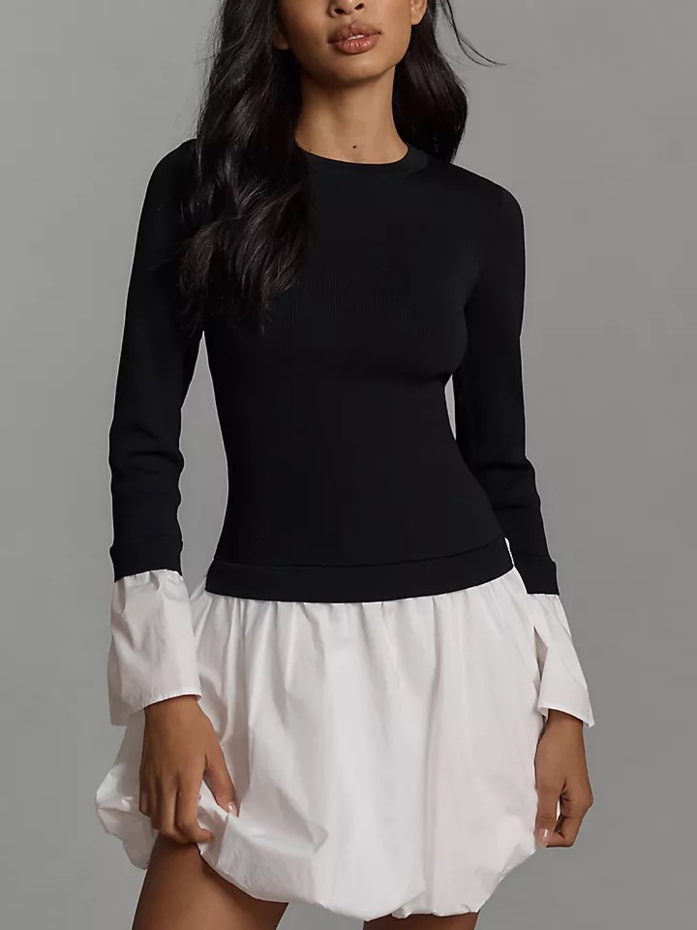 Anthropologie Endless Rose Black & White Mixed Media Twofer Bubble Dress, NWT L